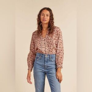 Travota Birds of Paradise Finley Blouse Top Shirt Small cottage cute floral